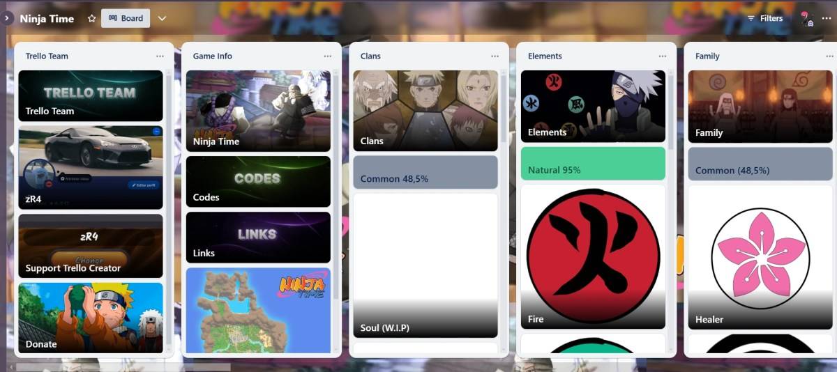 Preview ng Trello Board para sa Ninja Time Roblox Game