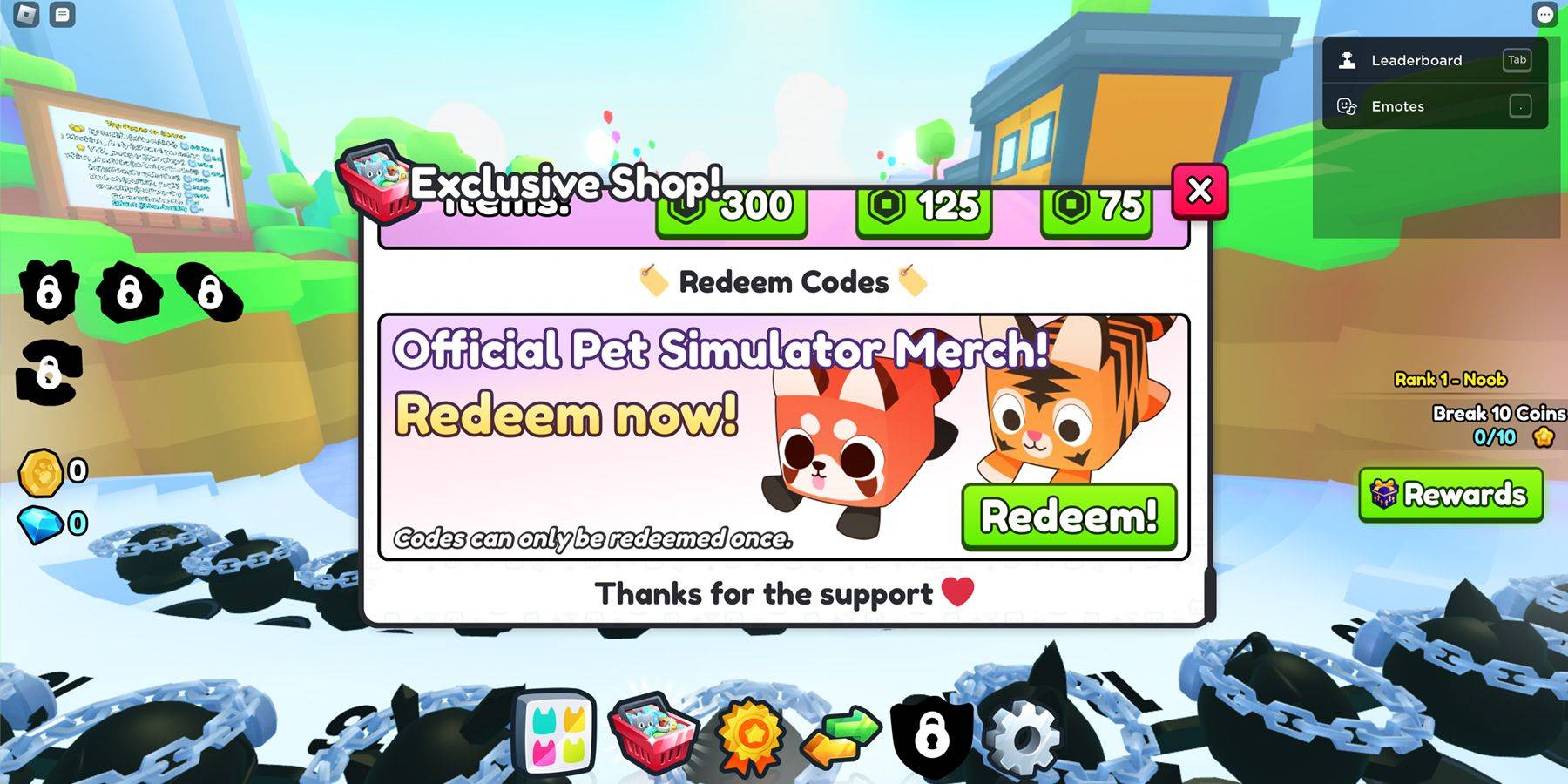 Image: Screenshot of the in-game redeem button