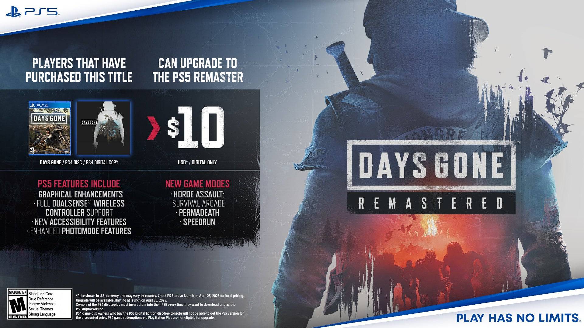 Those who own Days Gone via PS Plus miss out on the $10 upgrade. Image credit: Sony Interactive Entertainment.