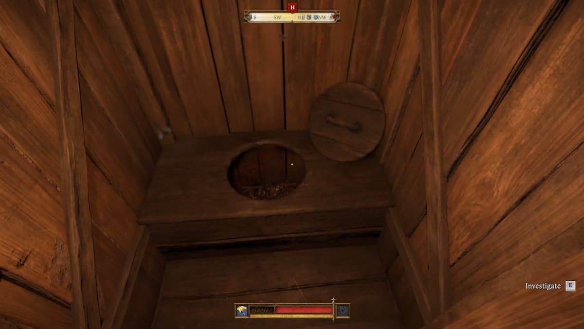 Screenshot ng Henry Kinukuha ang Royal Treasury Key mula sa Outhouse sa Kingdom Come: Deliverance 2