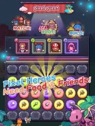 ピクセルスタイルのキャラクターが登場するマッチ3バトルフィールド
