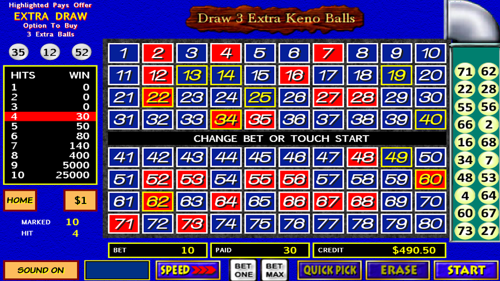 Draw 3 Extra Keno Balls Скриншот 1