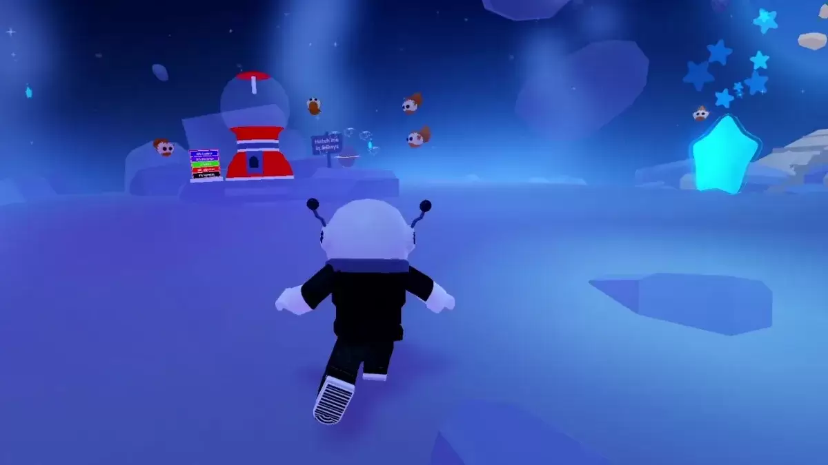 Roblox gameplay showing Shooting Stars and the Gumball Machine on the Moon