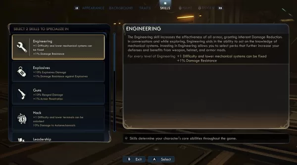 Trait customization menu