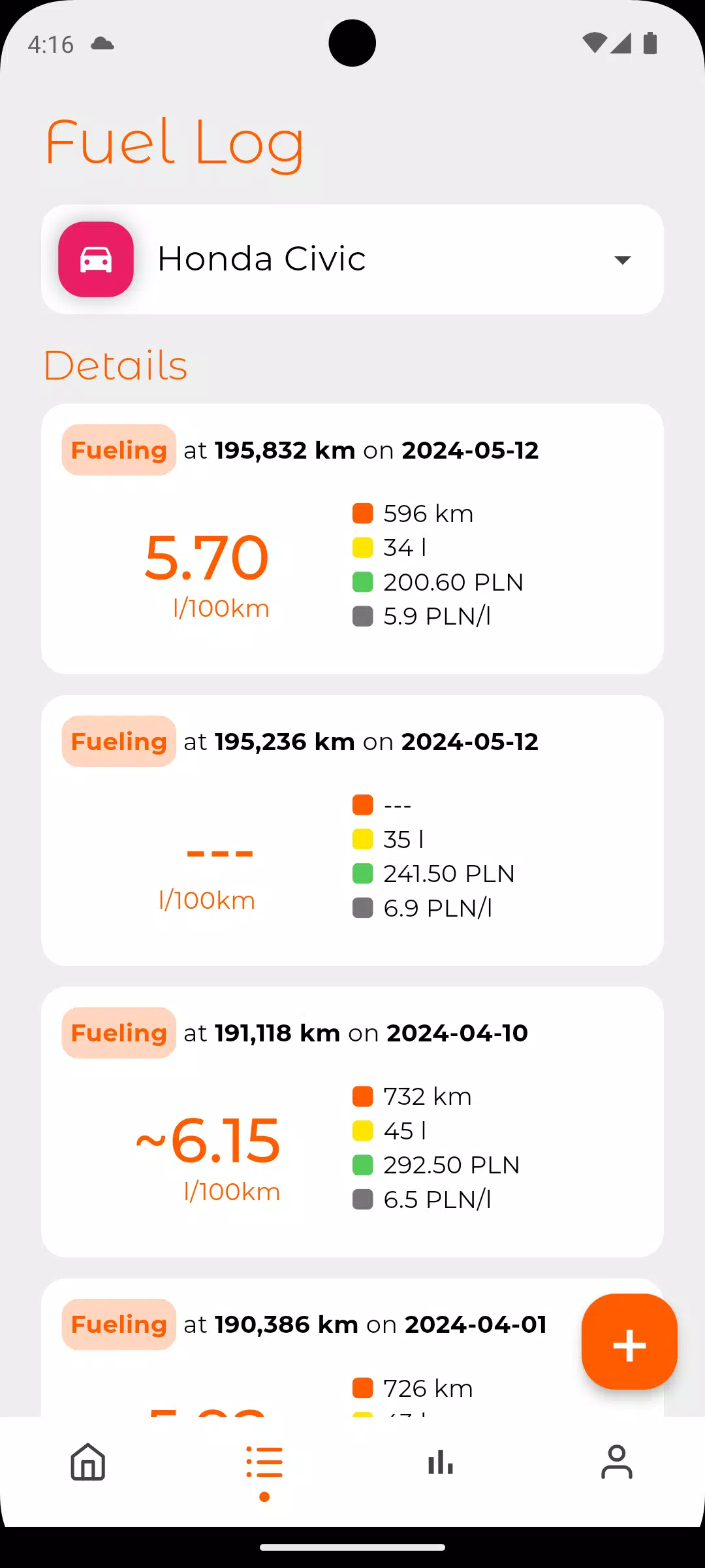 Fuel Log Ảnh chụp màn hình 1