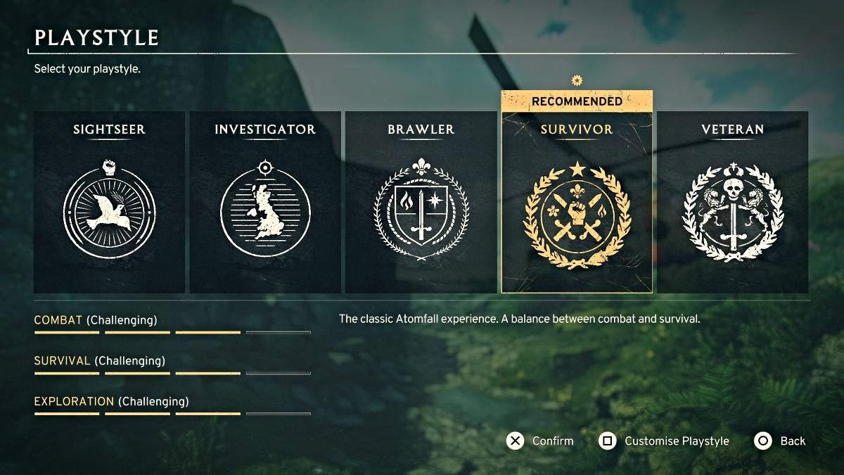 Menu PlayStyle w Atomfall