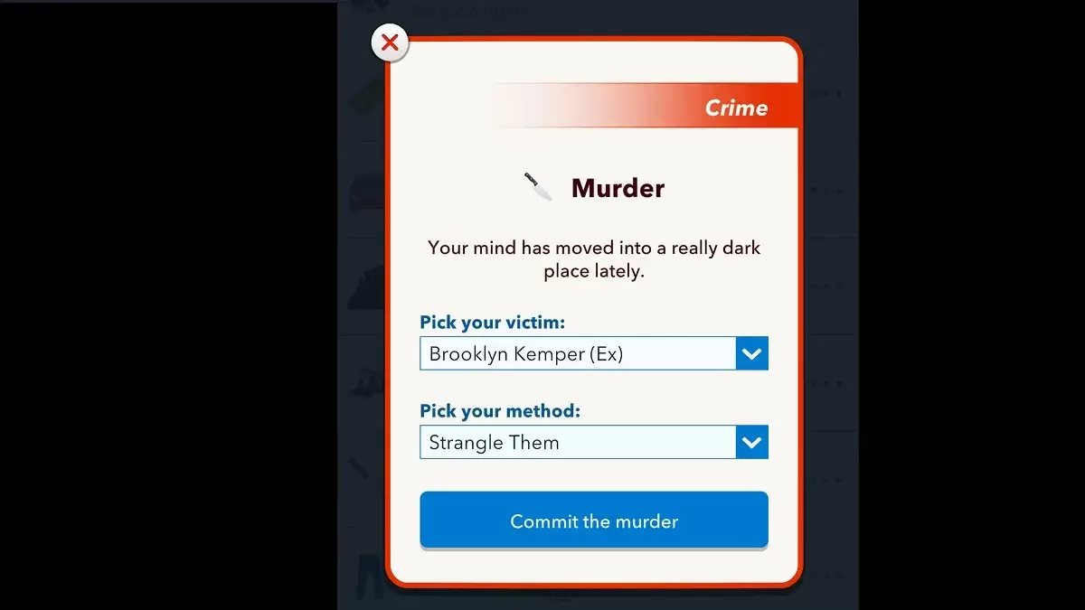 BitLife estrangule -os opção de assassinato