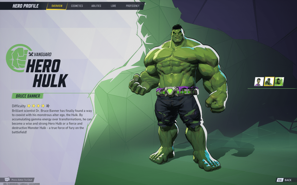 Hulk in Marvel Rivals Charaktermenü