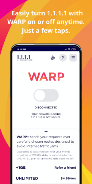 1.1.1.1 WARP: Safer Internet ဖန်သားပြင်ဓာတ်ပုံ 0