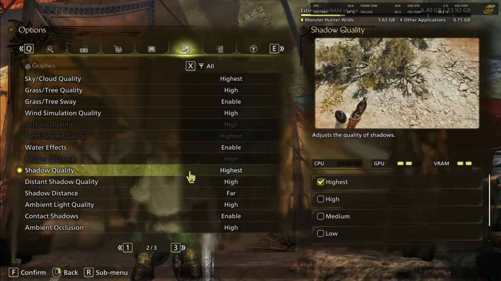 screenshot of Graphic Settings in Monster Hunter Wilds