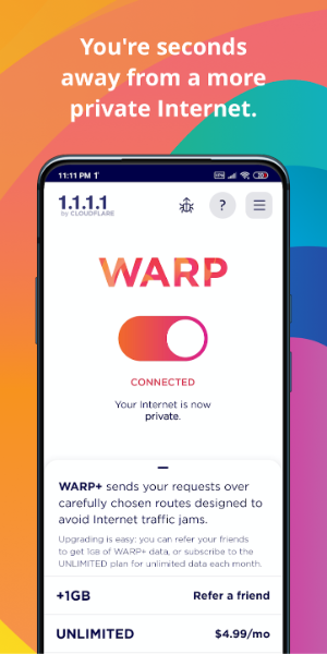 1.1.1.1 WARP: Safer Internet ဖန်သားပြင်ဓာတ်ပုံ 1